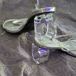 Sexy Clear Strappy Silver Heeled Sandals for Women